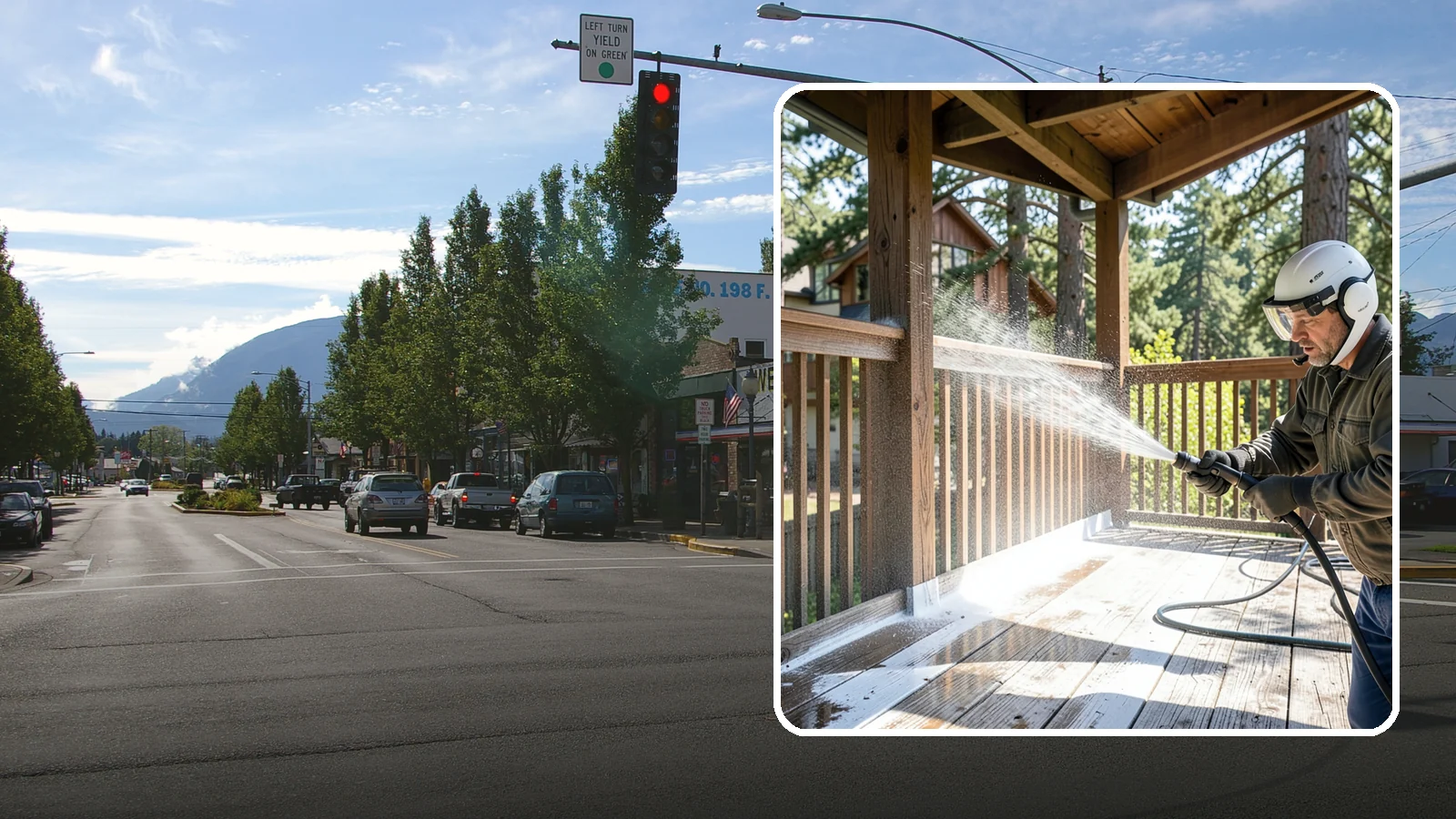 Deck Skirting Cleaning in North Bend, King County, WA - We clean deck skirting panels to remove the moss, mud, and mildew that build along this low, shaded band beneath the deck.