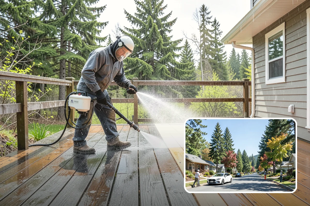 Deck Skirting Cleaning in Orting, Pierce County, WA - Removes moss and mud from the shaded skirting band
