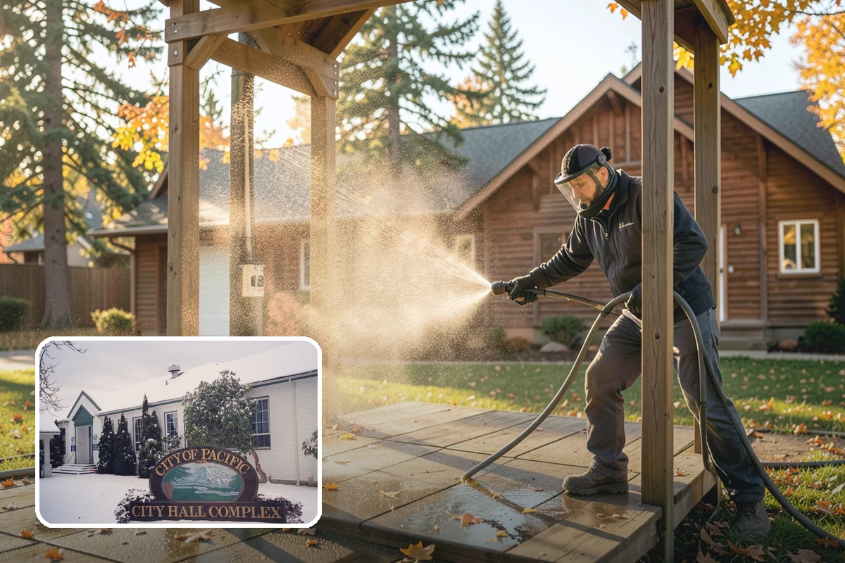 Deck Skirting Cleaning in Pacific, King County, WA - Removes moss and mud from the shaded skirting band
