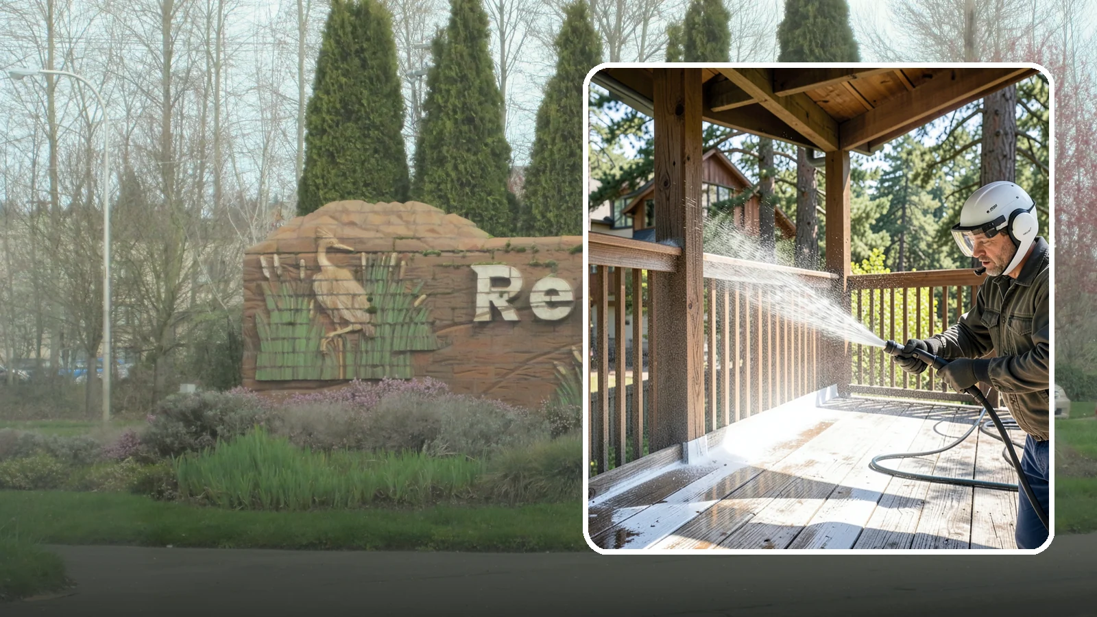 Deck Skirting Cleaning in Renton, King County, WA - We clean deck skirting panels to remove the moss, mud, and mildew that build along this low, shaded band beneath the deck.