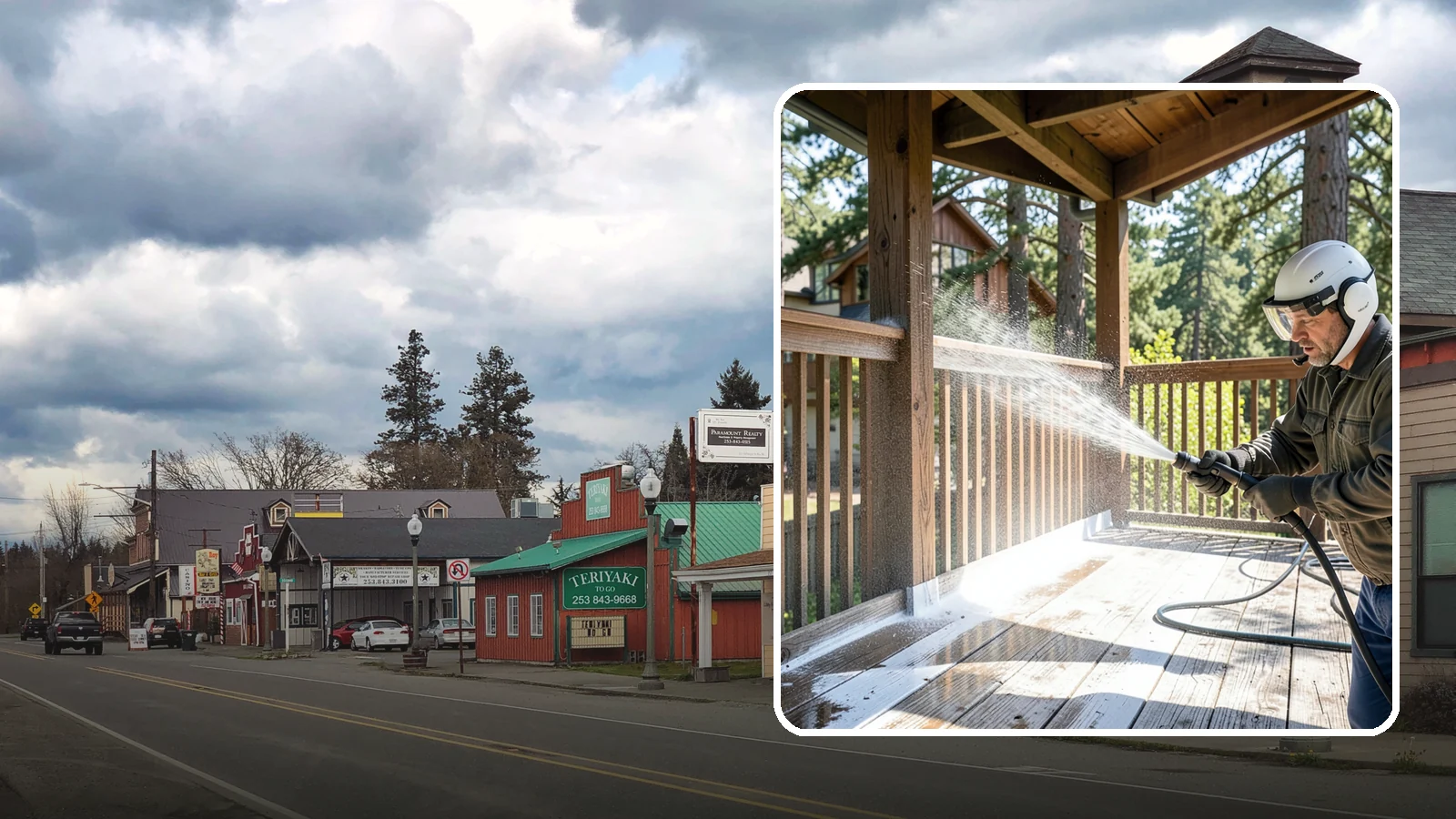 Deck Skirting Cleaning in Roy, Pierce County, WA - We clean deck skirting panels to remove the moss, mud, and mildew that build along this low, shaded band beneath the deck.
