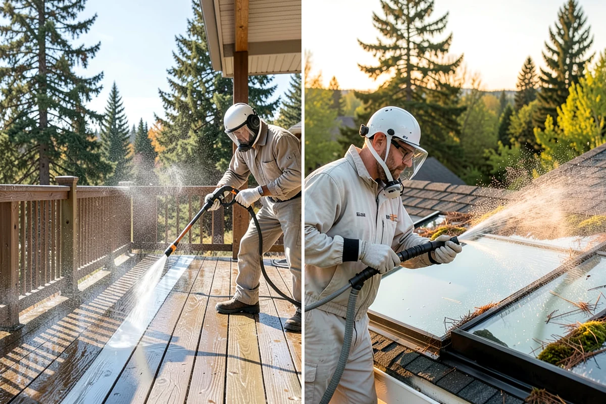 Deck Skirting Cleaning in Sedro-Woolley, Skagit County, WA - Clear debris piled against the skirting base