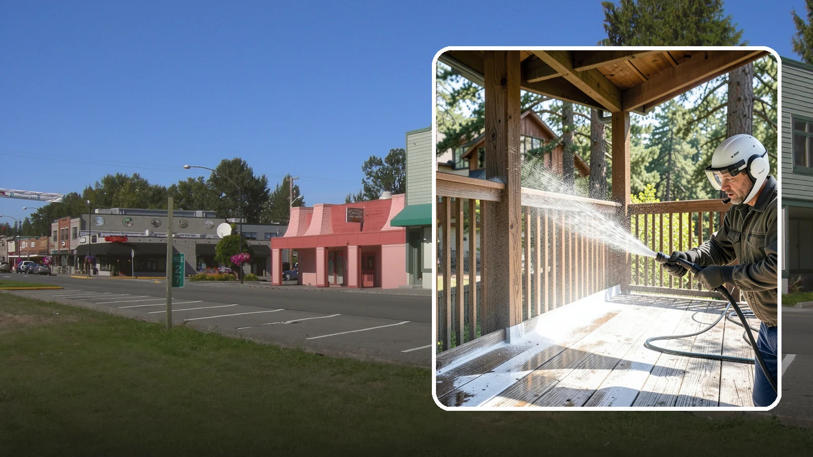 Deck Skirting Cleaning in Snoqualmie, King County, WA - We clean deck skirting panels to remove the moss, mud, and mildew that build along this low, shaded band beneath the deck.