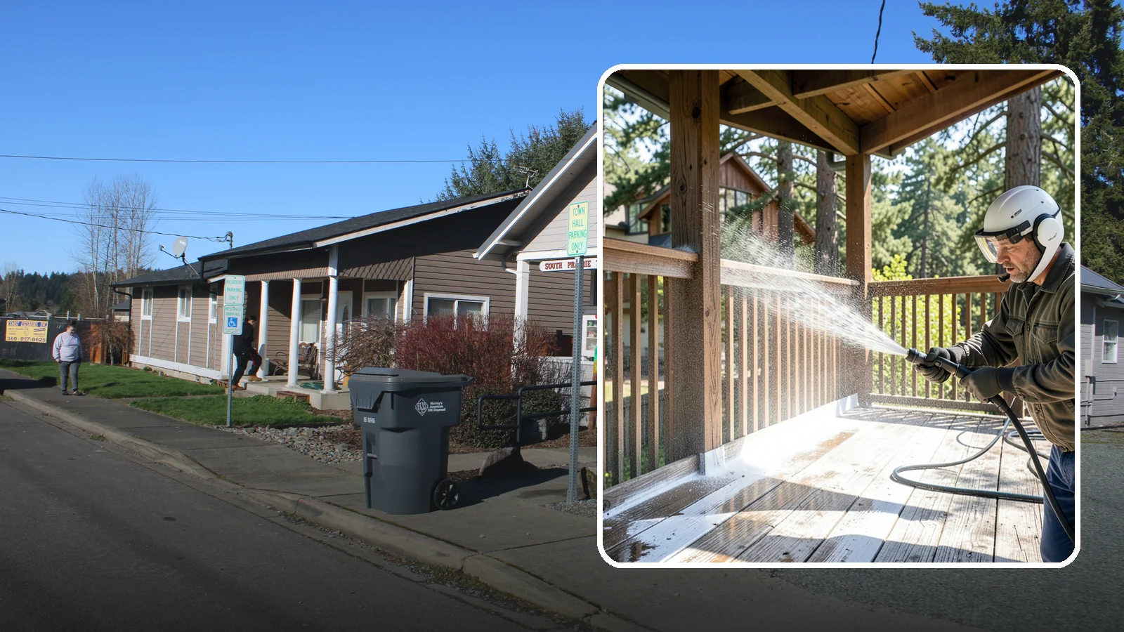 Deck Skirting Cleaning in South Prairie, Pierce County, WA - We clean deck skirting panels to remove the moss, mud, and mildew that build along this low, shaded band beneath the deck.