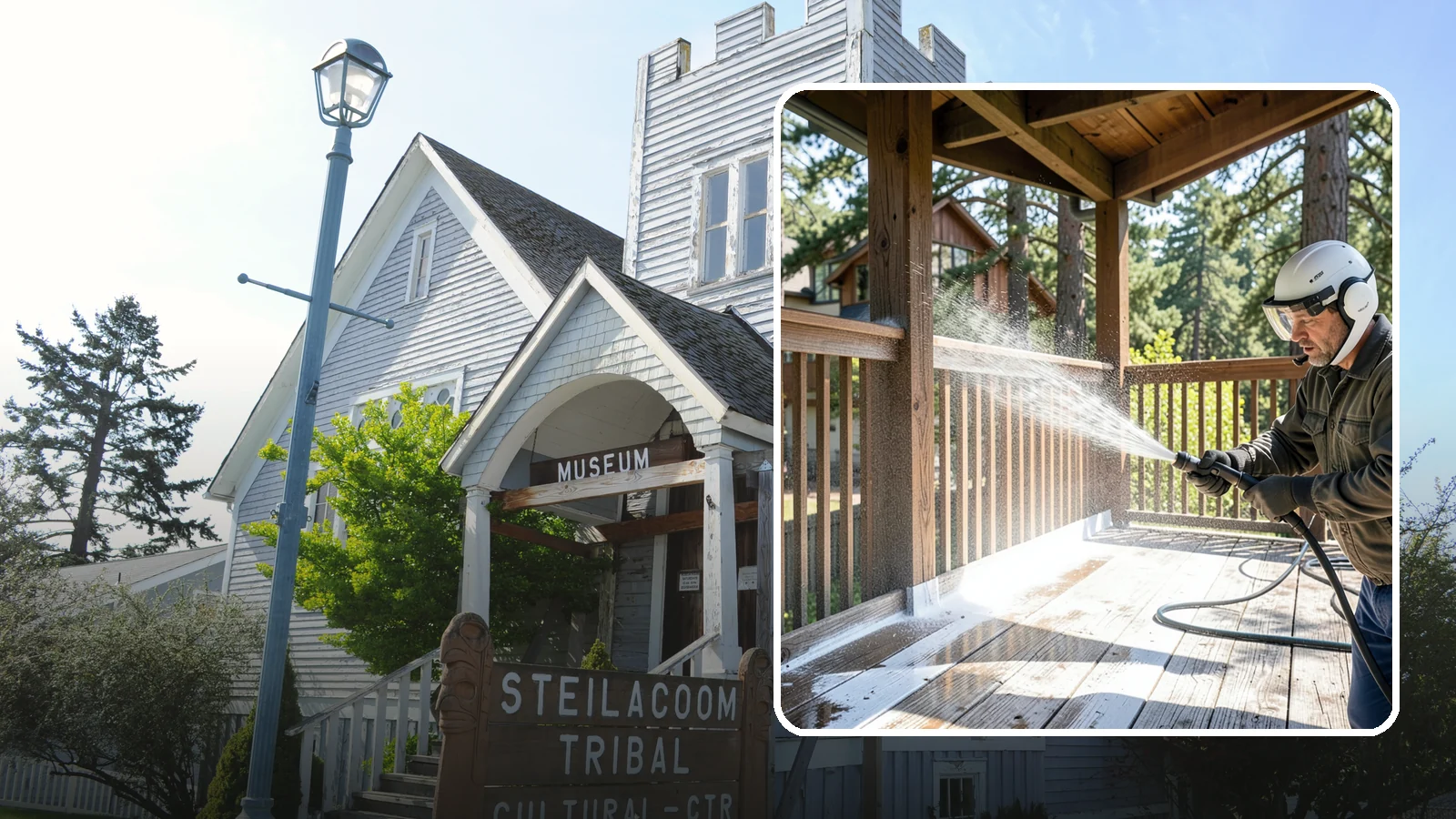 Deck Skirting Cleaning in Steilacoom, Pierce County, WA - We clean deck skirting panels to remove the moss, mud, and mildew that build along this low, shaded band beneath the deck.