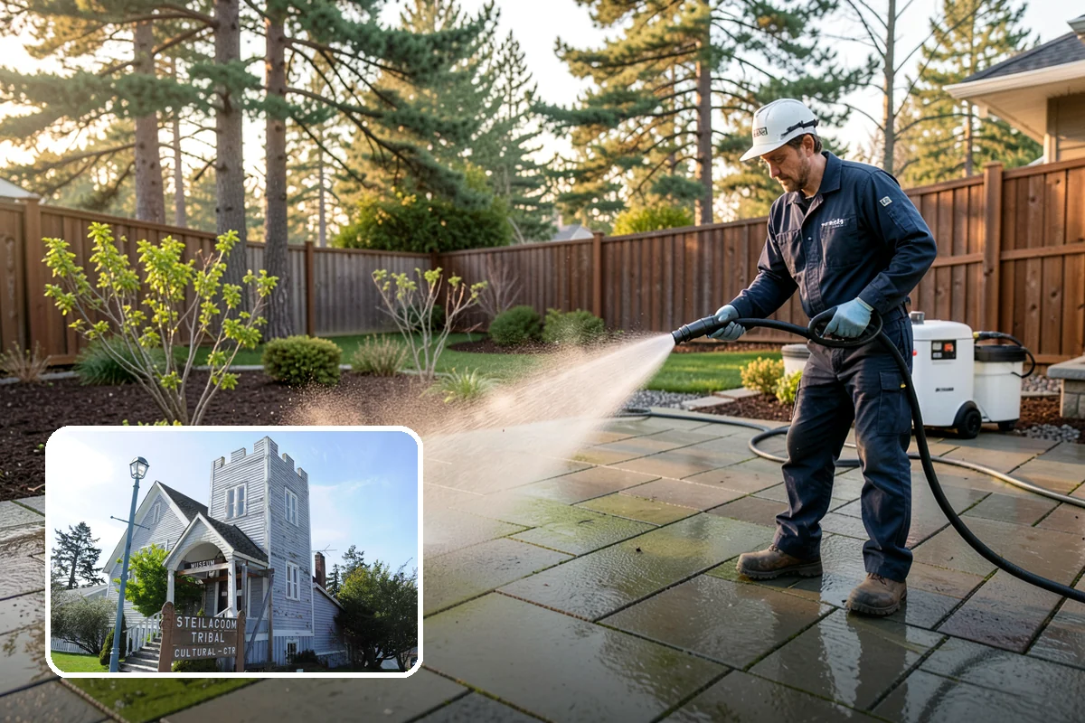 Deck Skirting Cleaning in Steilacoom, Pierce County, WA - Removes moss and mud from the shaded skirting band