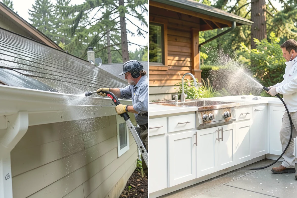 Deck Skirting Cleaning in Steilacoom, Pierce County, WA - Clear debris piled against the skirting base
