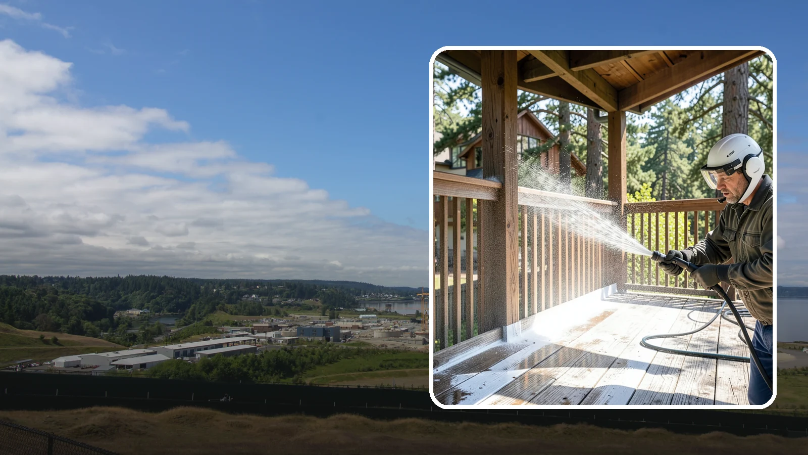 Deck Skirting Cleaning in University Place, Pierce County, WA - We clean deck skirting panels to remove the moss, mud, and mildew that build along this low, shaded band beneath the deck.