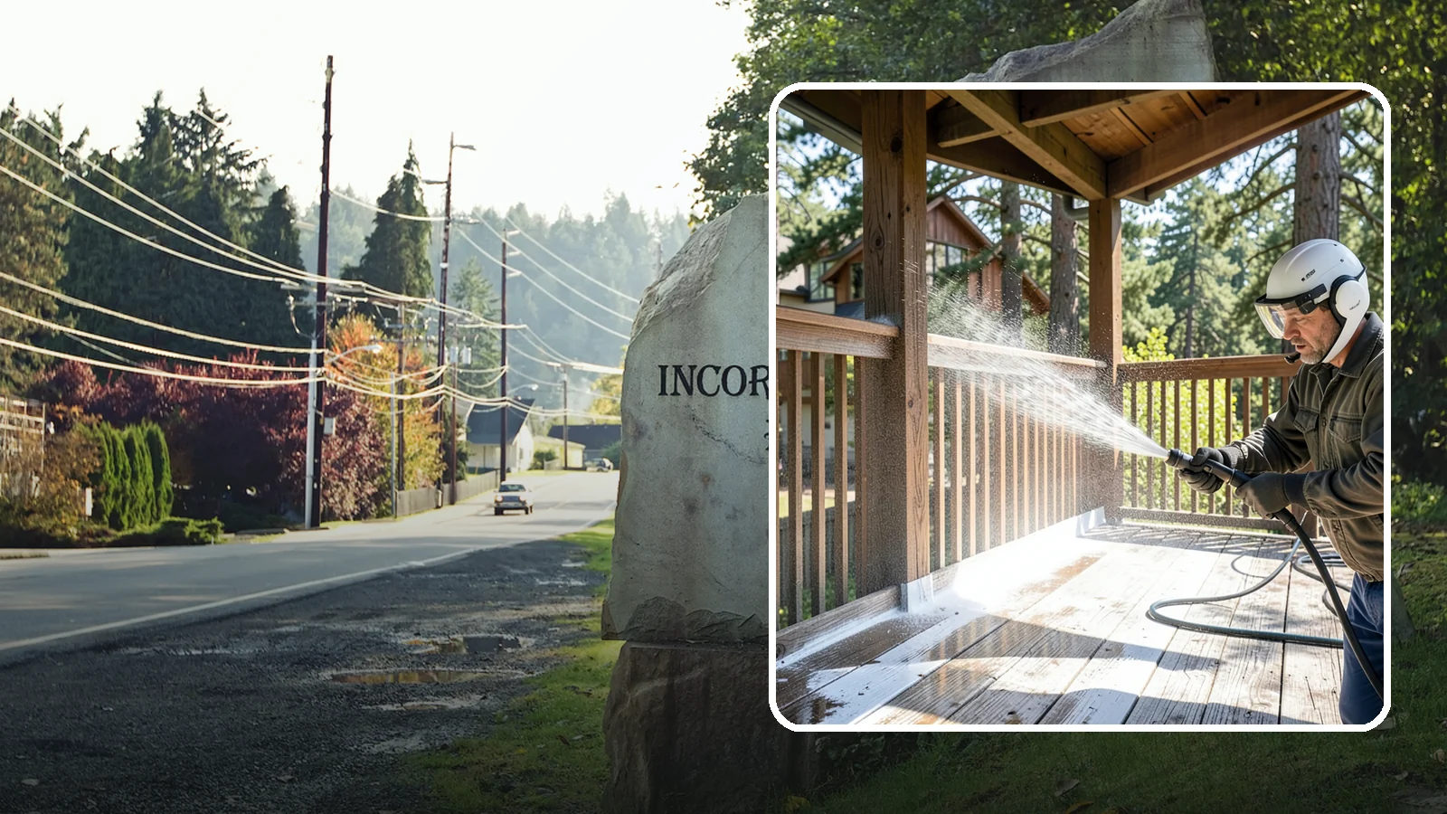 Deck Skirting Cleaning in Wilkeson, Pierce County, WA - We clean deck skirting panels to remove the moss, mud, and mildew that build along this low, shaded band beneath the deck.