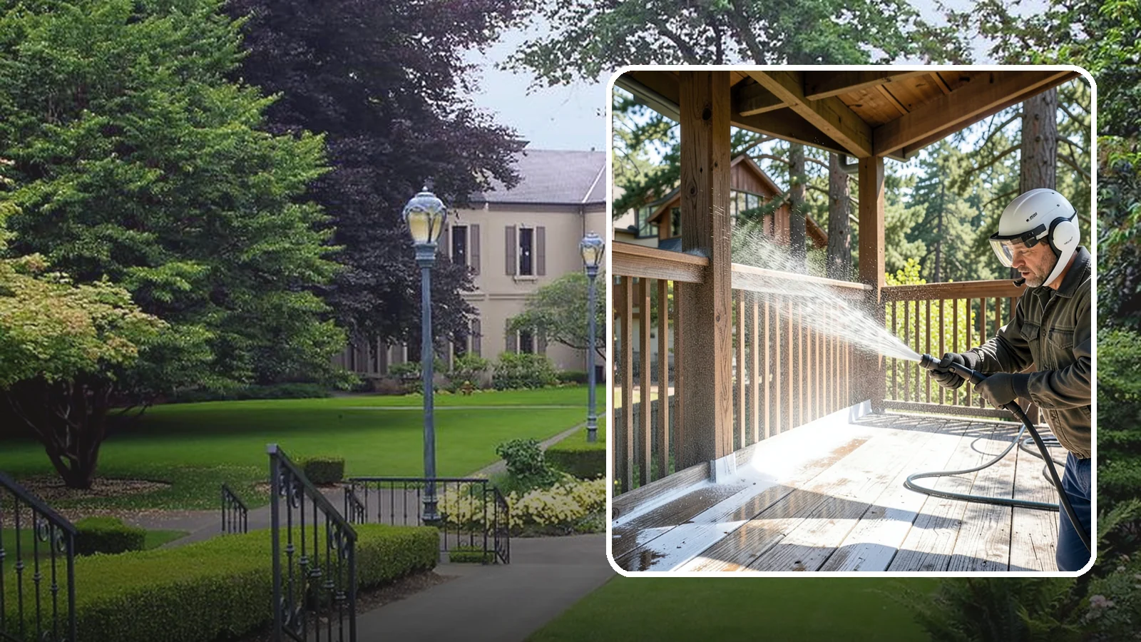 Deck Skirting Cleaning in Woodinville, King County, WA - We clean deck skirting panels to remove the moss, mud, and mildew that build along this low, shaded band beneath the deck.