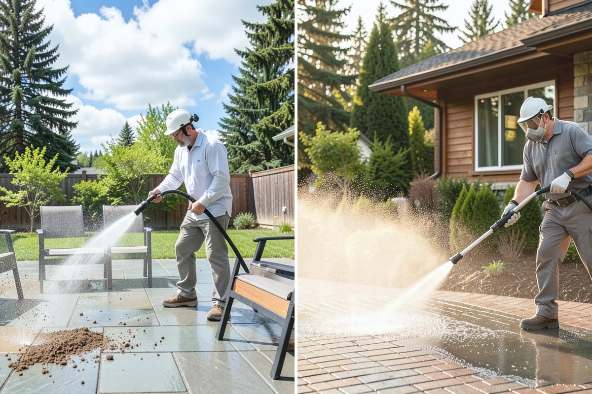 Deck Skirting Cleaning in Woodinville, King County, WA - Clear debris piled against the skirting base
