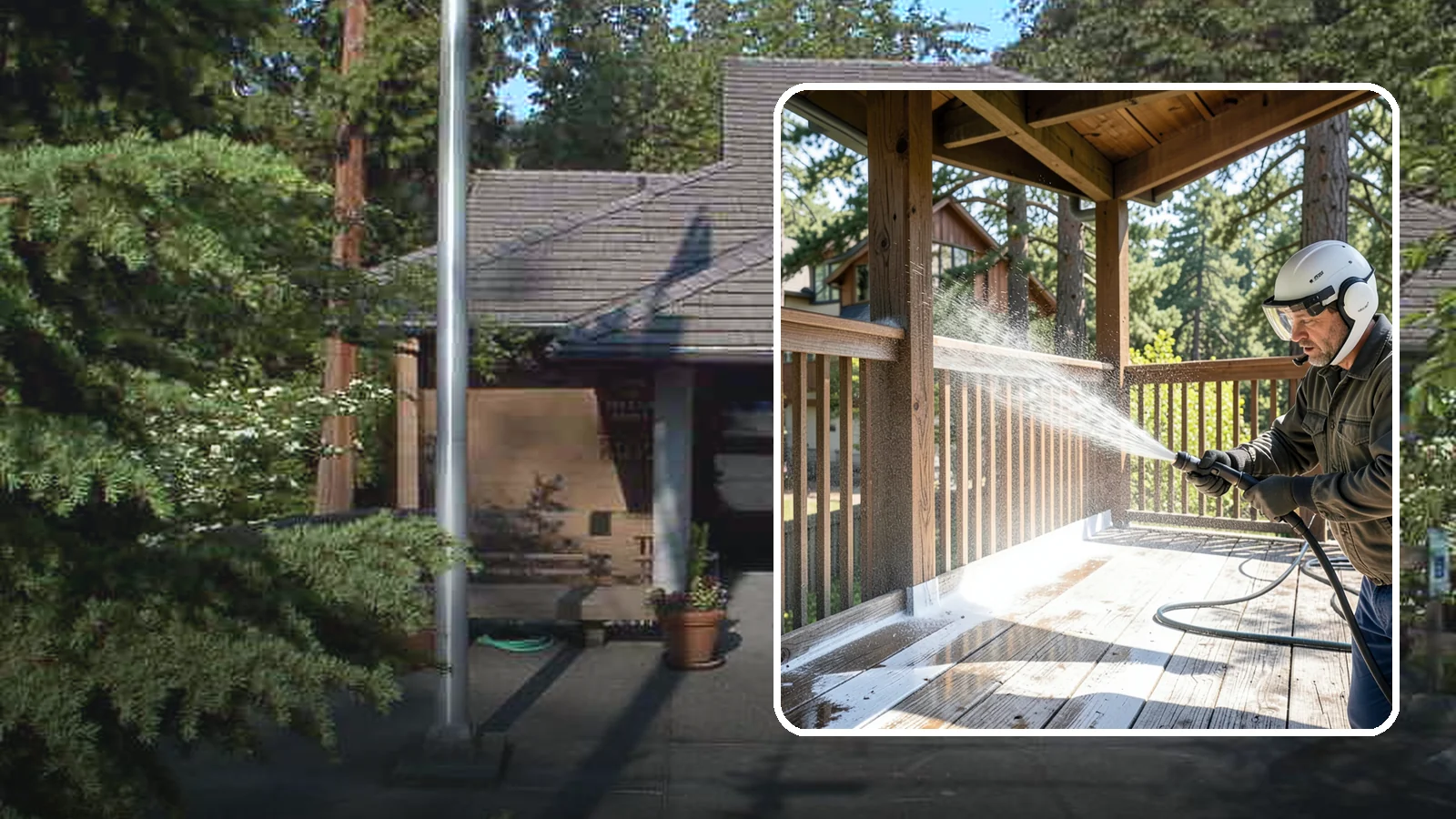 Deck Skirting Cleaning in Yarrow Point, King County, WA - We clean deck skirting panels to remove the moss, mud, and mildew that build along this low, shaded band beneath the deck.
