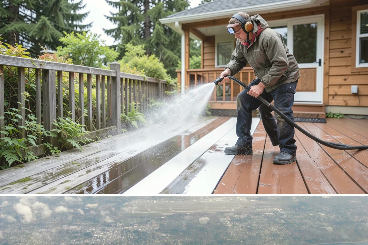 Deck Stain Stripping in Burien, King County, WA - Strip deck stain in a dry summer window so bare wood dries before recoating.