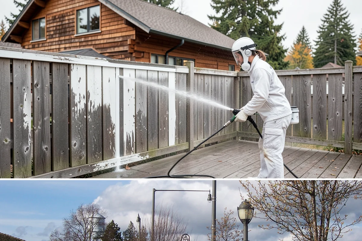 Deck Stain Stripping in Marysville, Snohomish County, WA - Strip deck stain in a dry summer window so bare wood dries before recoating.