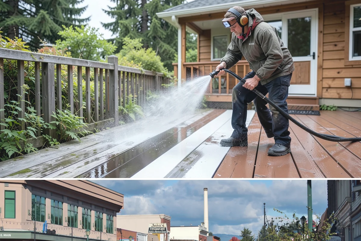 Deck Stain Stripping in Monroe, Snohomish County, WA - Strip deck stain in a dry summer window so bare wood dries before recoating.
