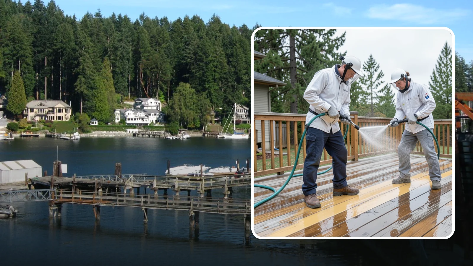 Deck Staining in Gig Harbor, Pierce County, WA - Full-color and semi-transparent deck staining that restores warmth and adds durable, UV- and moisture-resistant protection to...