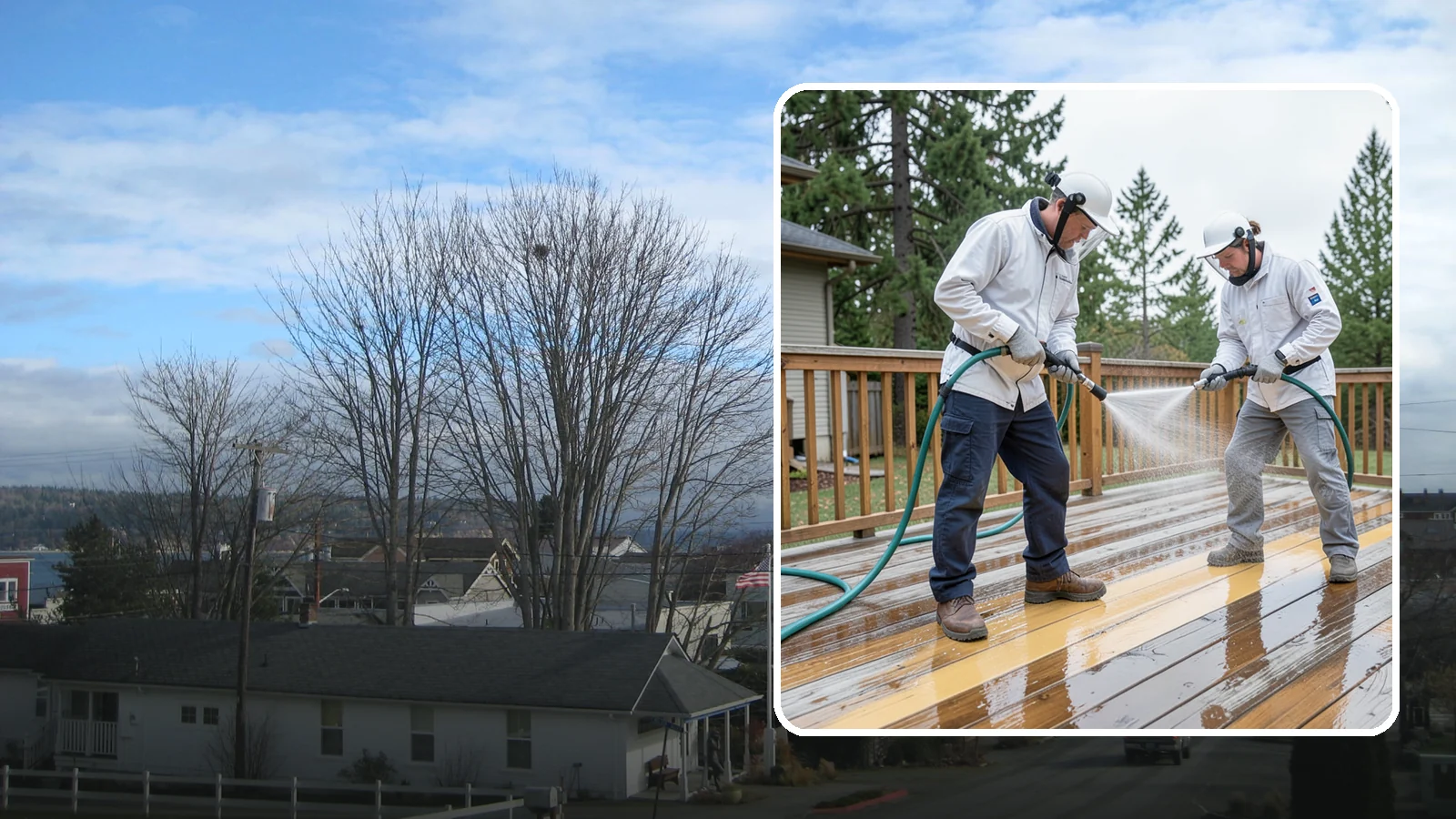 Deck Staining in Langley, Island County, WA - Full-color and semi-transparent deck staining that restores warmth and adds durable, UV- and moisture-resistant protection to...