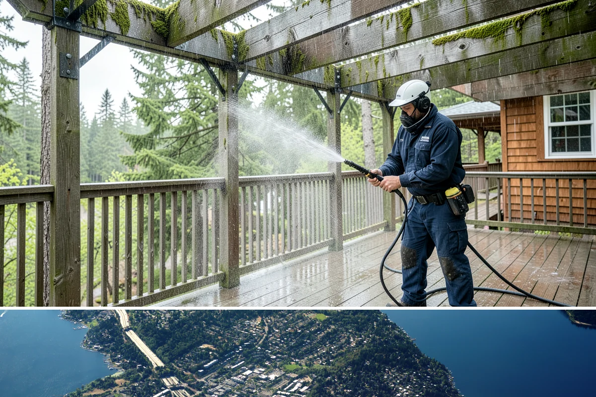 Deck Staining in Mercer Island, King County, WA - Apply deck stain during a warm, dry summer window so each coat can flash off and cure without dew or rain interference.