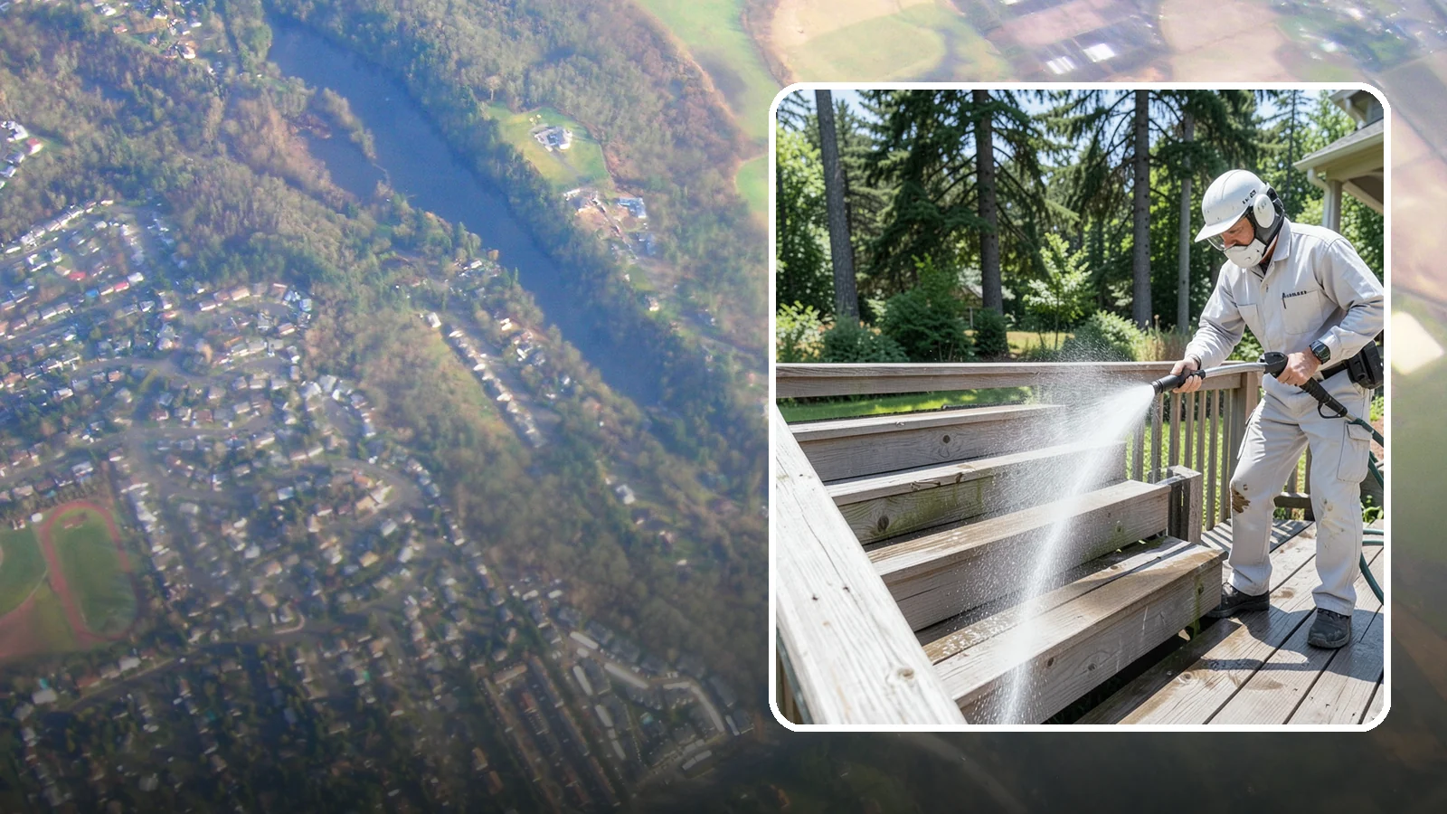 Deck Stair Cleaning in Algona, King County, WA - Clean deck stairs and stringers to remove the slick growth that makes wet steps hazardous.