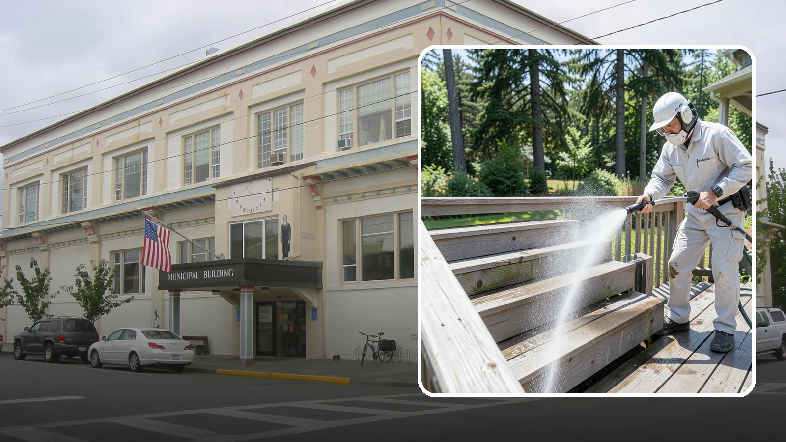 Deck Stair Cleaning in Anacortes, Skagit County, WA - Clean deck stairs and stringers to remove the slick growth that makes wet steps hazardous.