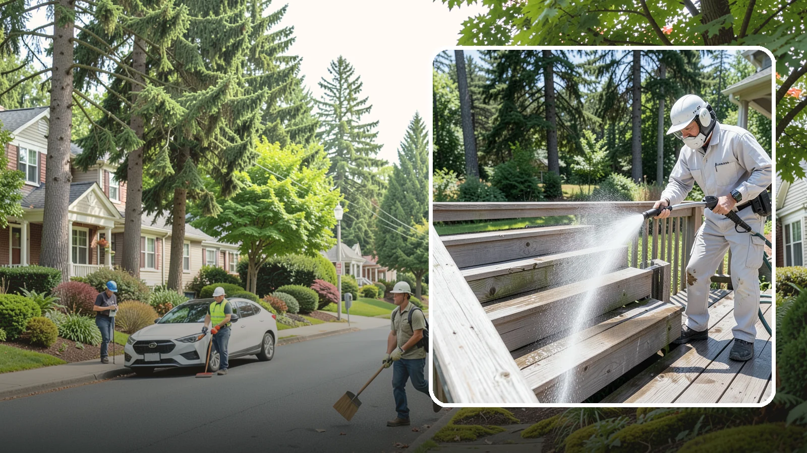 Deck Stair Cleaning in Beaux Arts Village, King County, WA - Clean deck stairs and stringers to remove the slick growth that makes wet steps hazardous.