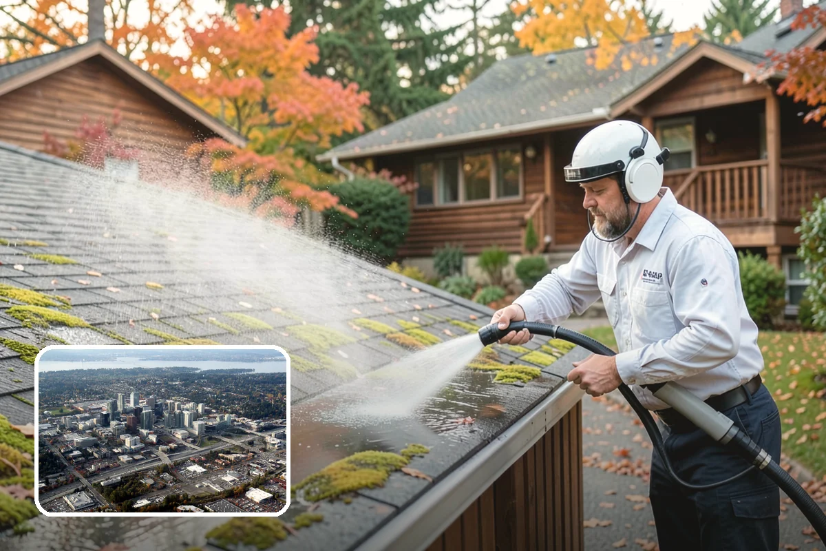 Deck Stair Cleaning in Bellevue, King County, WA - Removes the slick growth from deck treads
