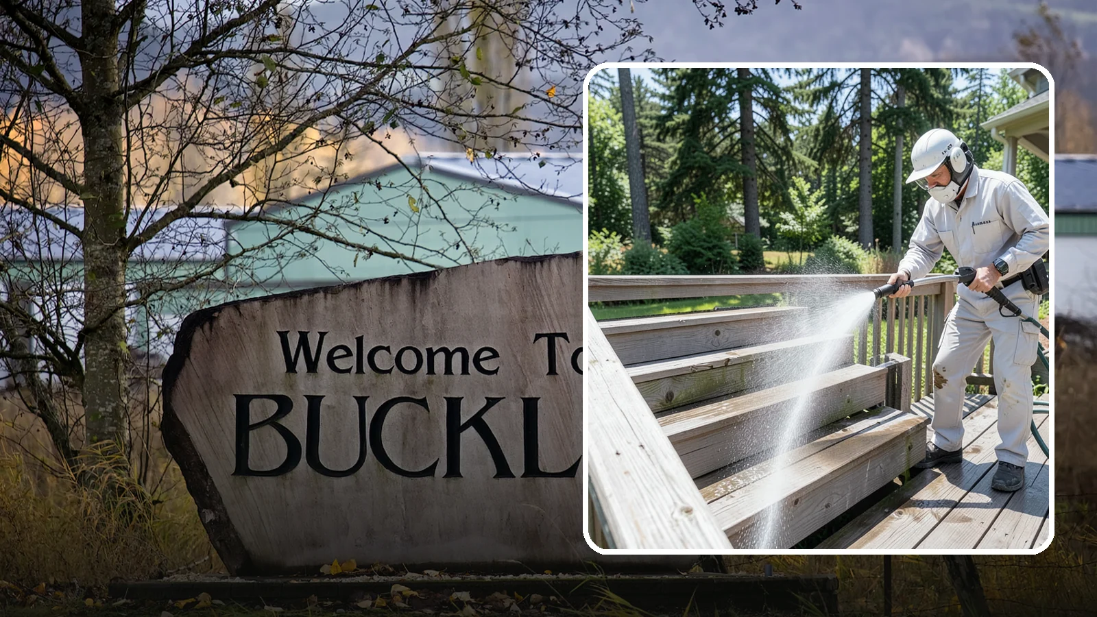 Deck Stair Cleaning in Buckley, Pierce County, WA - Clean deck stairs and stringers to remove the slick growth that makes wet steps hazardous.