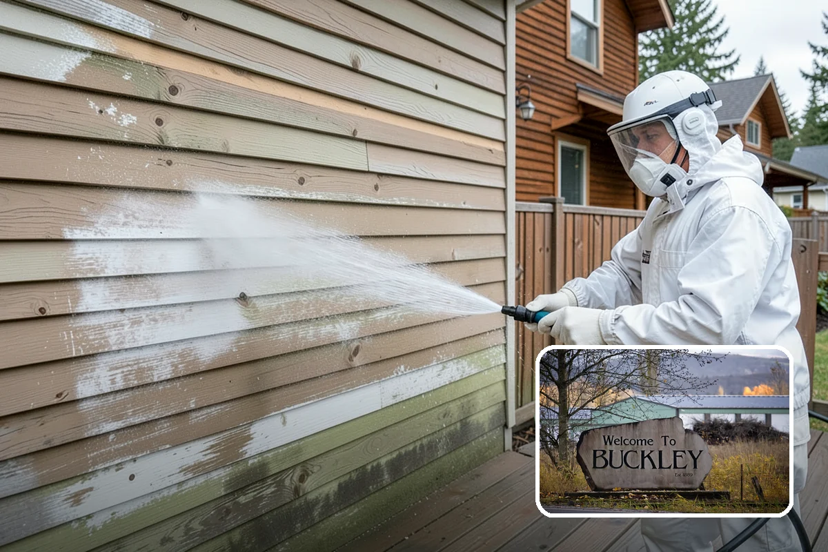 Deck Stair Cleaning in Buckley, Pierce County, WA - Removes the slick growth from deck treads