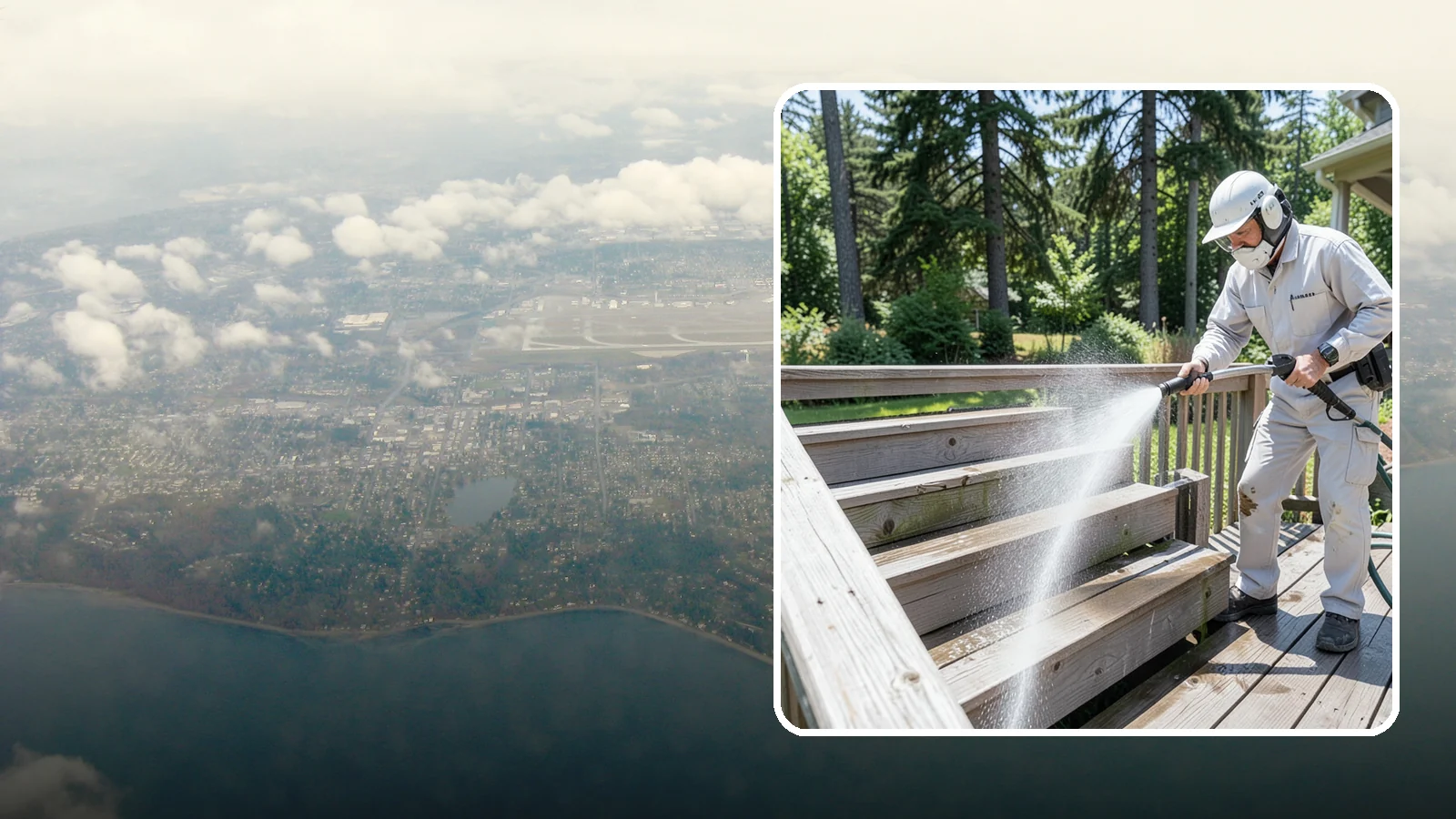 Deck Stair Cleaning in Burien, King County, WA - Clean deck stairs and stringers to remove the slick growth that makes wet steps hazardous.