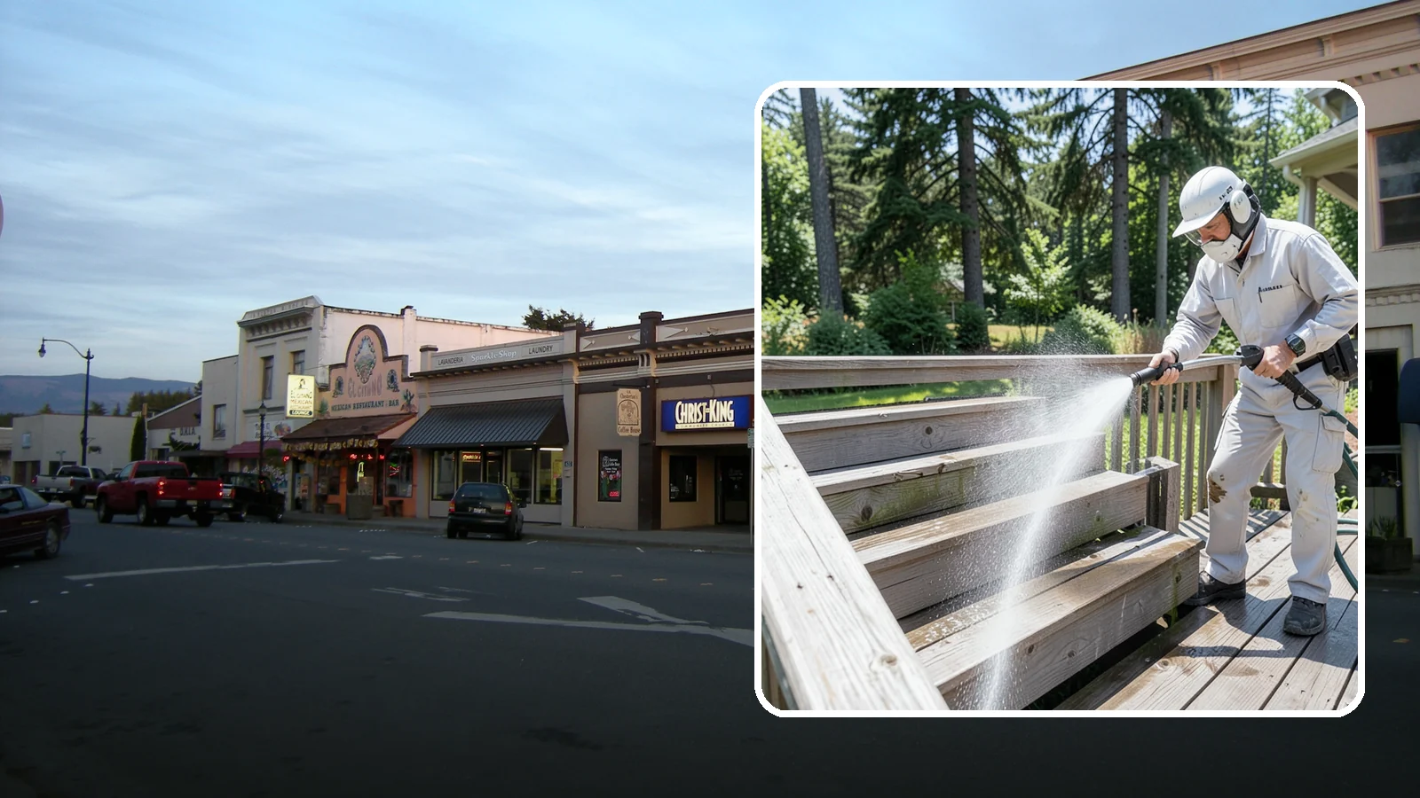 Deck Stair Cleaning in Burlington, Skagit County, WA - Clean deck stairs and stringers to remove the slick growth that makes wet steps hazardous.