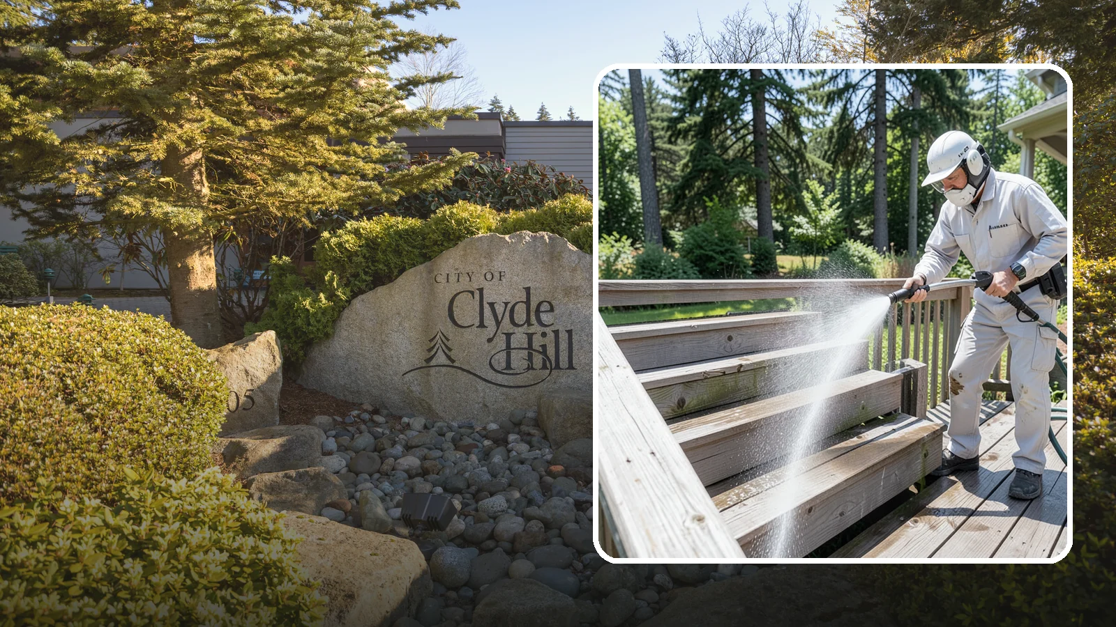Deck Stair Cleaning in Clyde Hill, King County, WA - Clean deck stairs and stringers to remove the slick growth that makes wet steps hazardous.