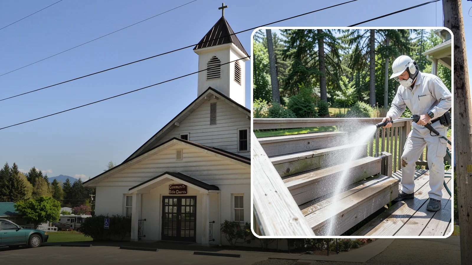 Deck Stair Cleaning in Concrete, Skagit County, WA - Clean deck stairs and stringers to remove the slick growth that makes wet steps hazardous.