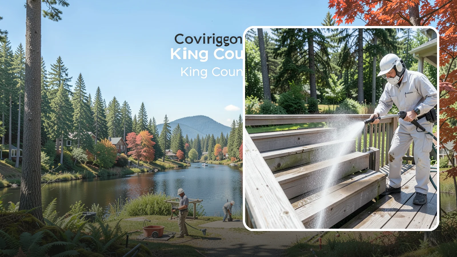 Deck Stair Cleaning in Covington, King County, WA - Clean deck stairs and stringers to remove the slick growth that makes wet steps hazardous.