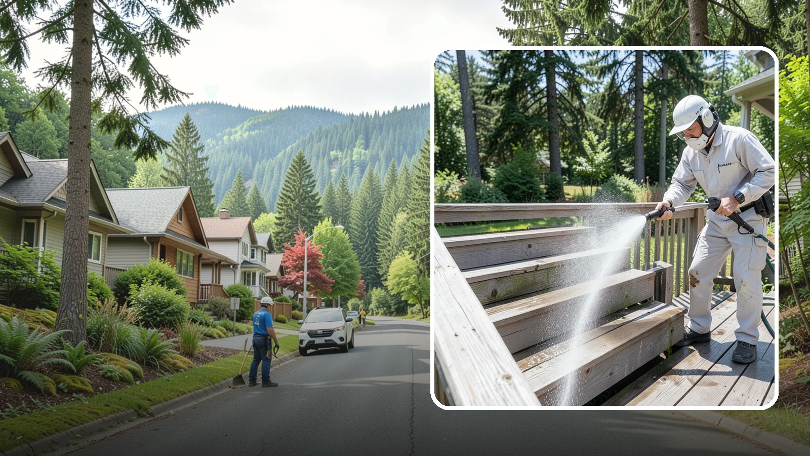 Deck Stair Cleaning in Darrington, Snohomish County, WA - Clean deck stairs and stringers to remove the slick growth that makes wet steps hazardous.