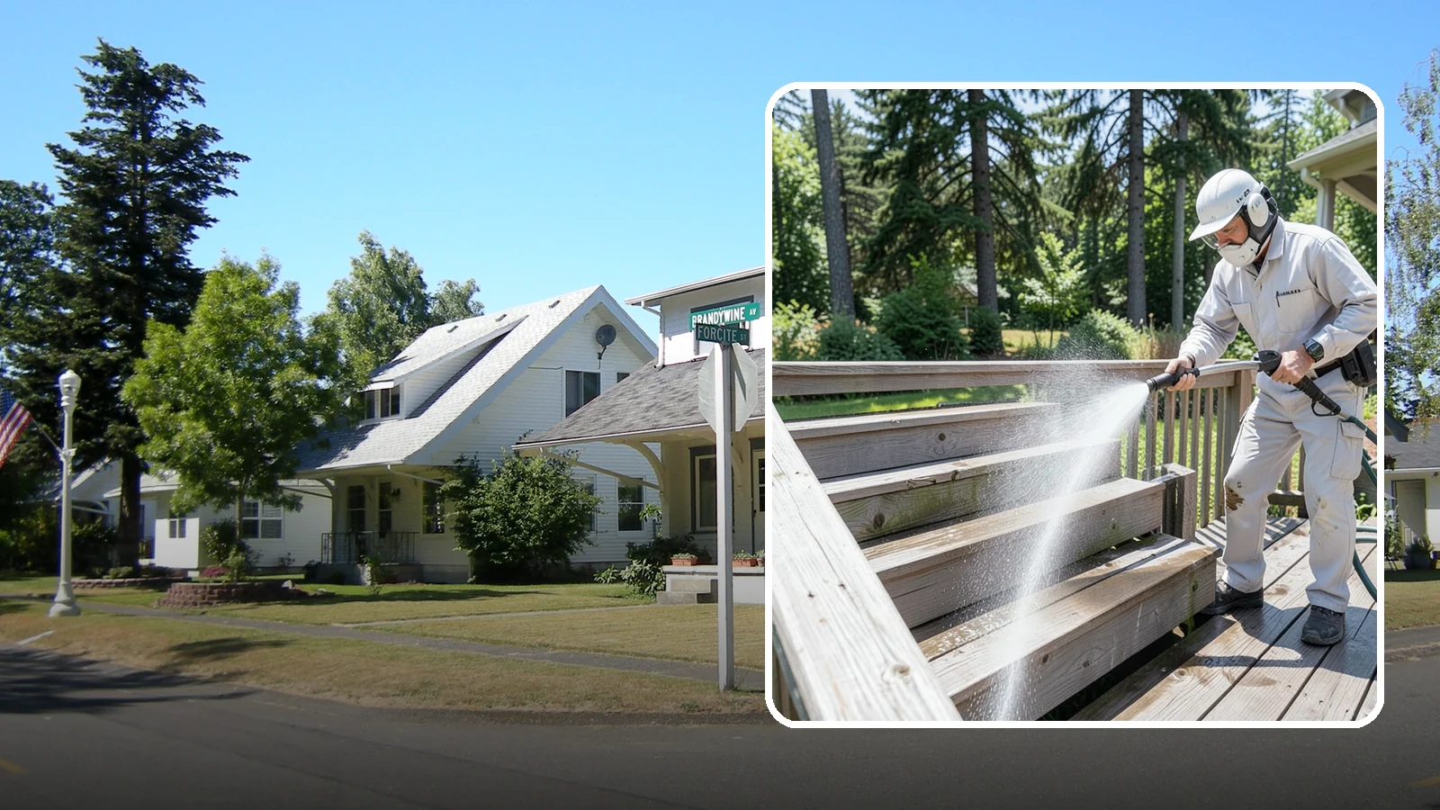 Deck Stair Cleaning in DuPont, Pierce County, WA - Clean deck stairs and stringers to remove the slick growth that makes wet steps hazardous.