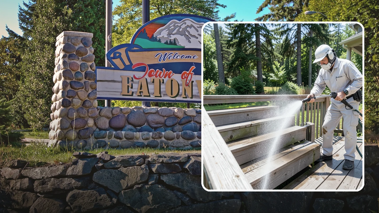 Deck Stair Cleaning in Eatonville, Pierce County, WA - Clean deck stairs and stringers to remove the slick growth that makes wet steps hazardous.