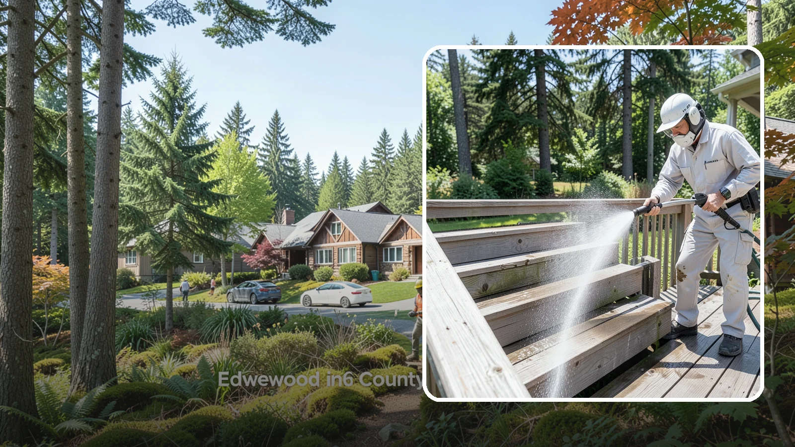 Deck Stair Cleaning in Edgewood, Pierce County, WA - Clean deck stairs and stringers to remove the slick growth that makes wet steps hazardous.