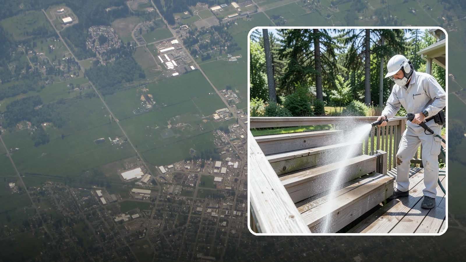 Deck Stair Cleaning in Enumclaw, King County, WA - Clean deck stairs and stringers to remove the slick growth that makes wet steps hazardous.