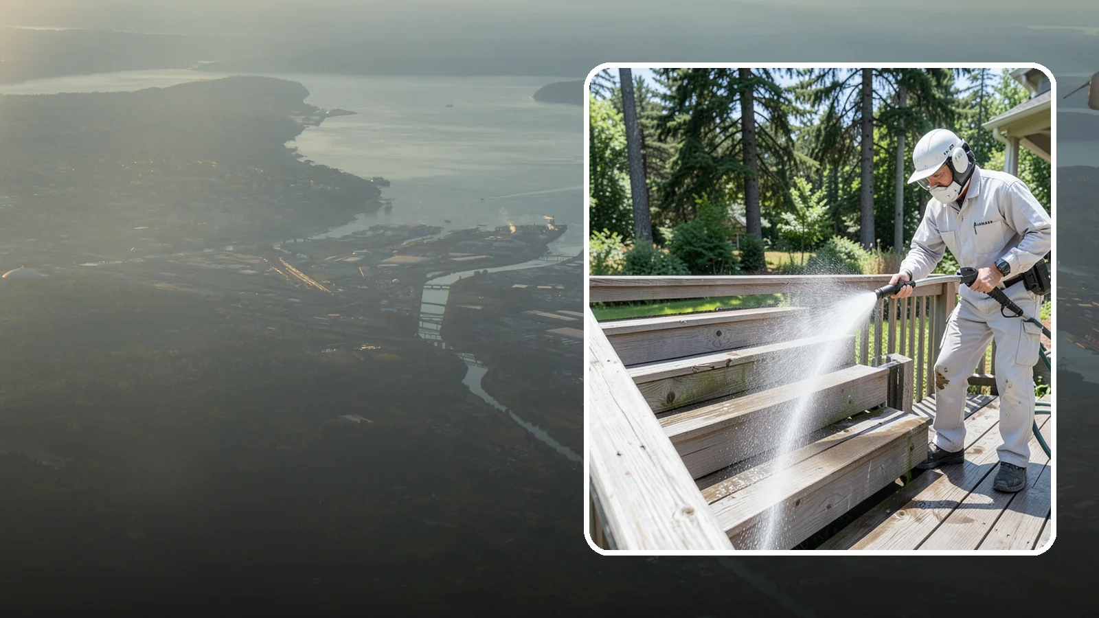 Deck Stair Cleaning in Fife, Pierce County, WA - Clean deck stairs and stringers to remove the slick growth that makes wet steps hazardous.