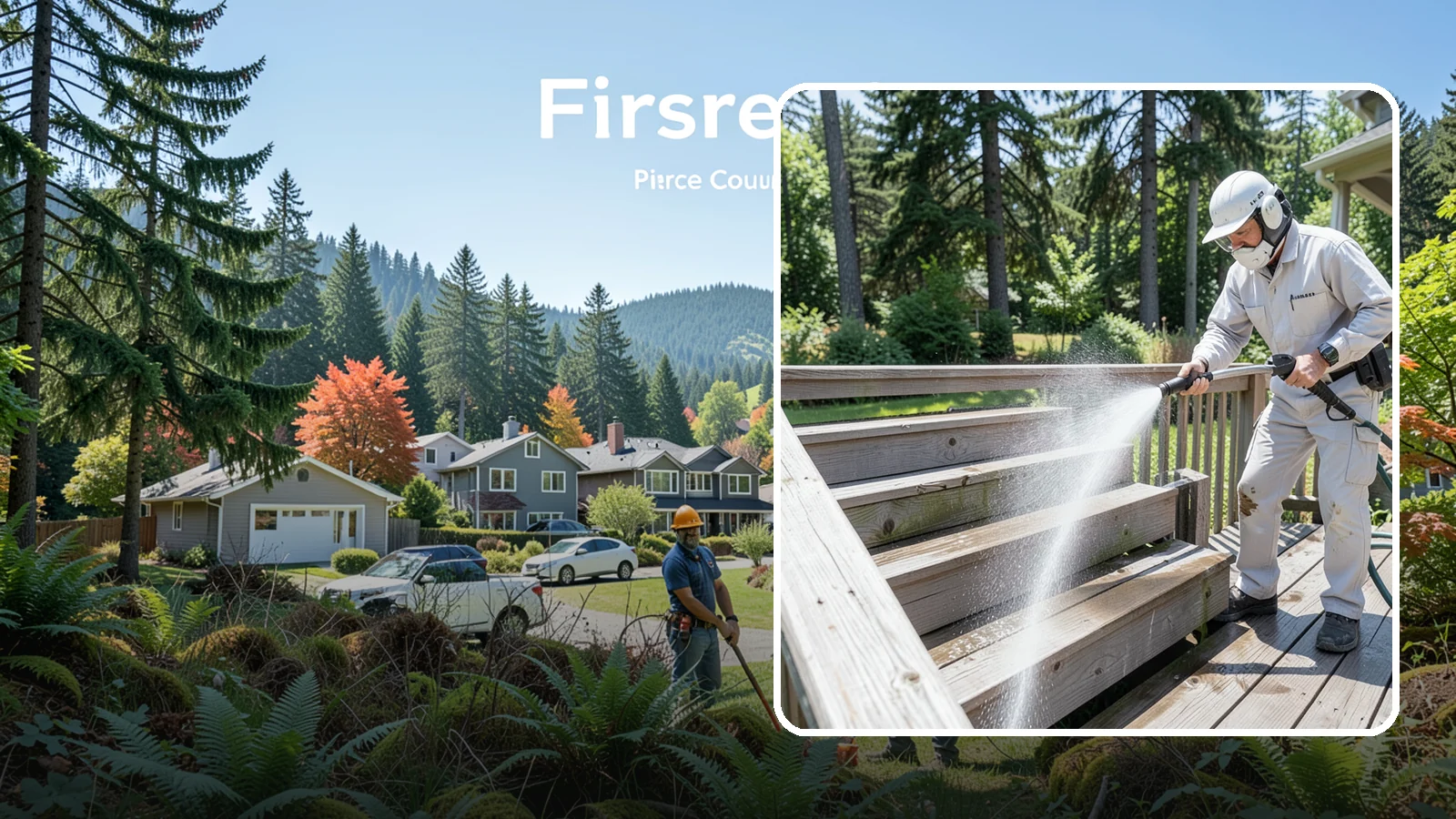 Deck Stair Cleaning in Fircrest, Pierce County, WA - Clean deck stairs and stringers to remove the slick growth that makes wet steps hazardous.