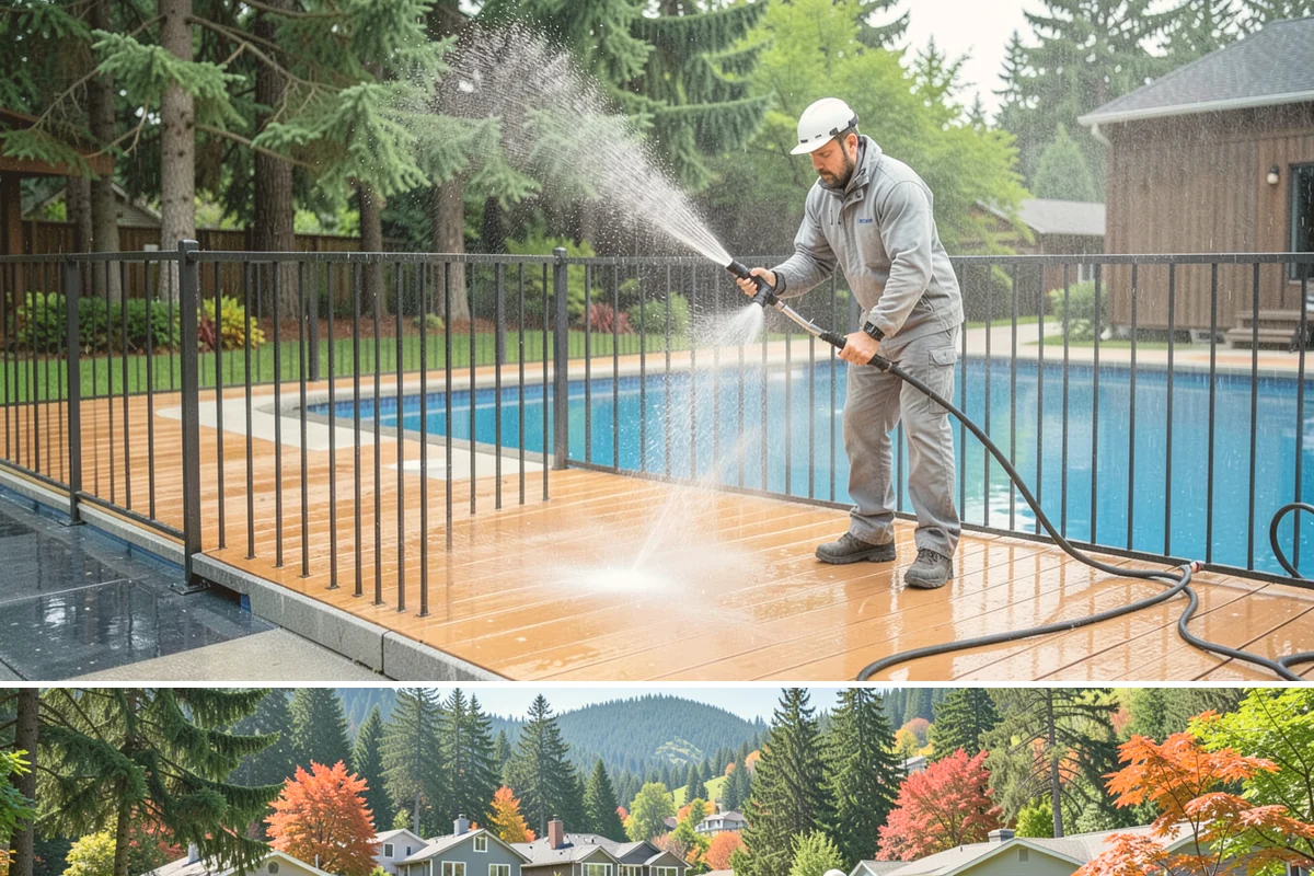 Deck Stair Cleaning in Fircrest, Pierce County, WA - Clean deck stairs before the fall rains so footing stays safe through winter.