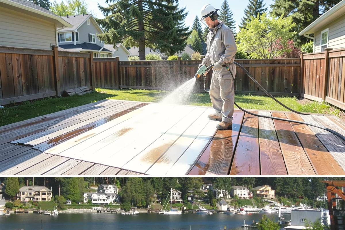 Deck Stair Cleaning in Gig Harbor, Pierce County, WA - Clean deck stairs before the fall rains so footing stays safe through winter.