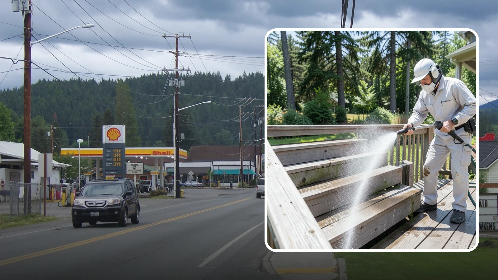 Deck Stair Cleaning in Granite Falls, Snohomish County, WA - Clean deck stairs and stringers to remove the slick growth that makes wet steps hazardous.
