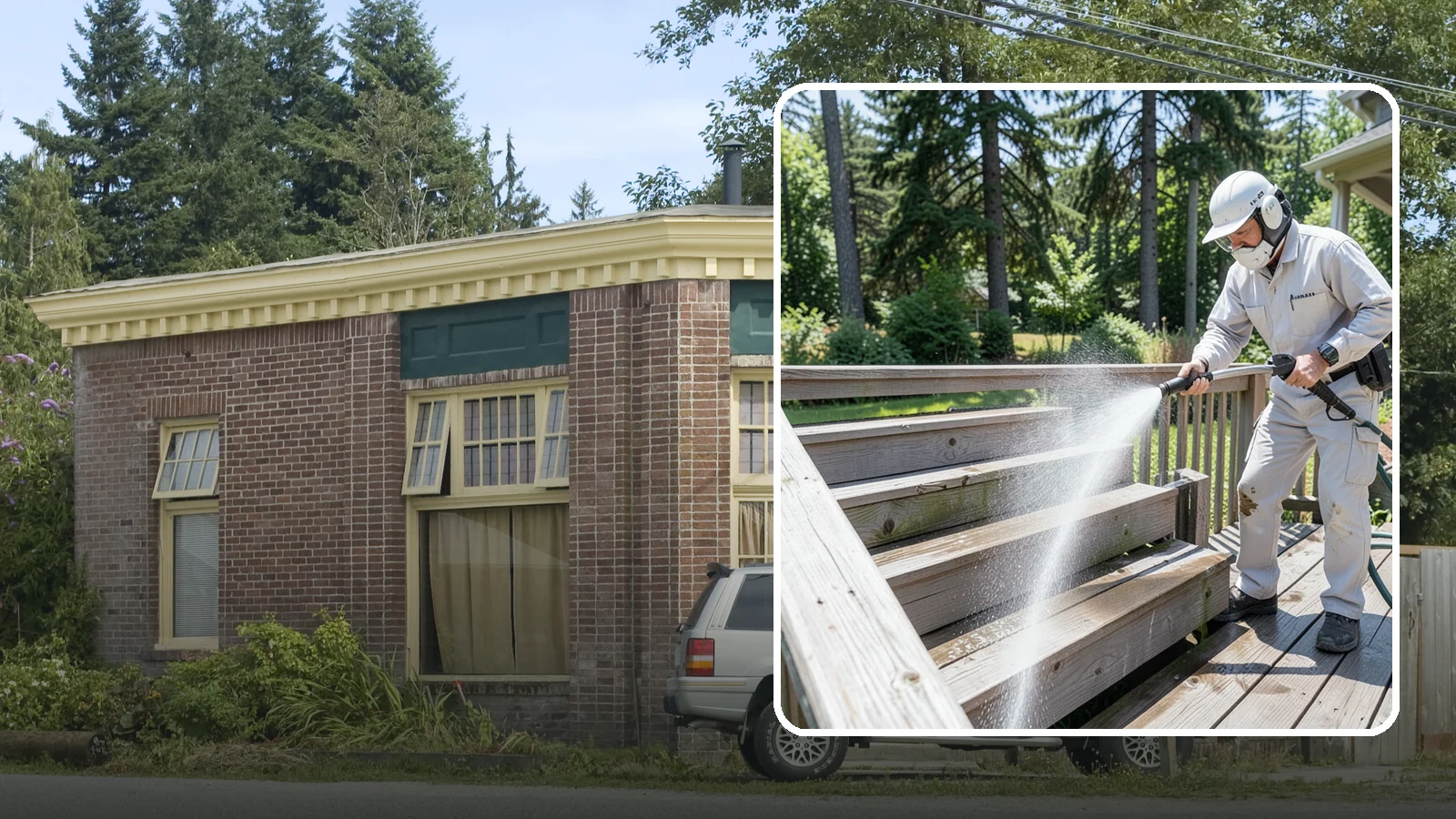 Deck Stair Cleaning in Hamilton, Skagit County, WA - Clean deck stairs and stringers to remove the slick growth that makes wet steps hazardous.