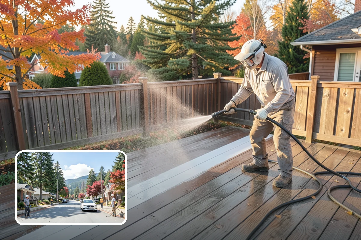 Deck Stair Cleaning in Hunts Point, King County, WA - Removes the slick growth from deck treads