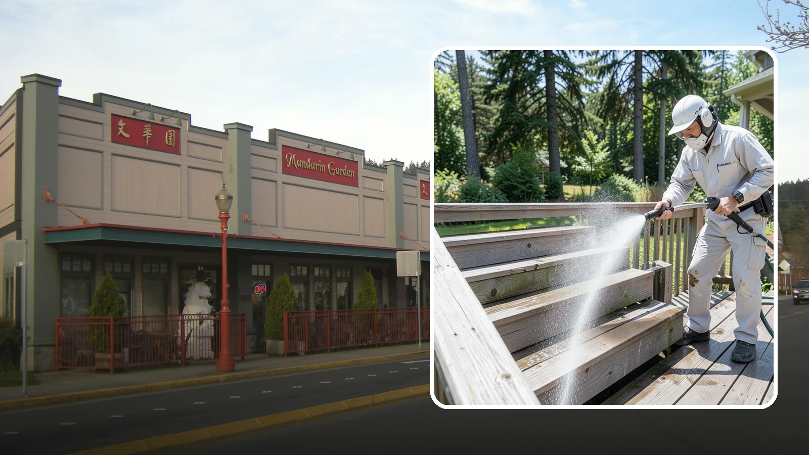 Deck Stair Cleaning in Issaquah, King County, WA - Clean deck stairs and stringers to remove the slick growth that makes wet steps hazardous.