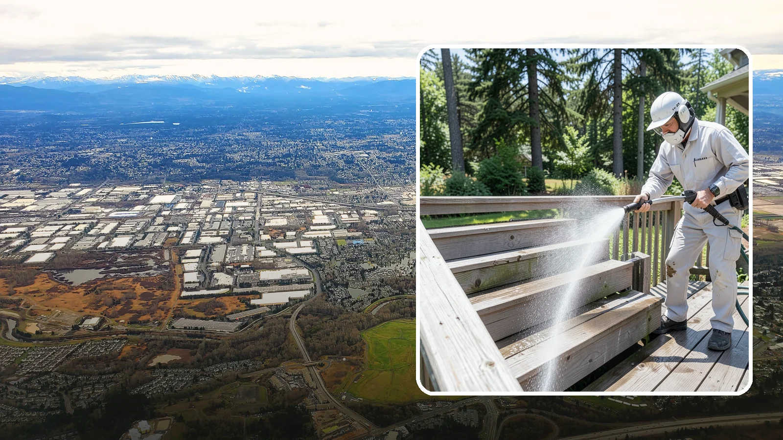 Deck Stair Cleaning in Kent, King County, WA - Clean deck stairs and stringers to remove the slick growth that makes wet steps hazardous.