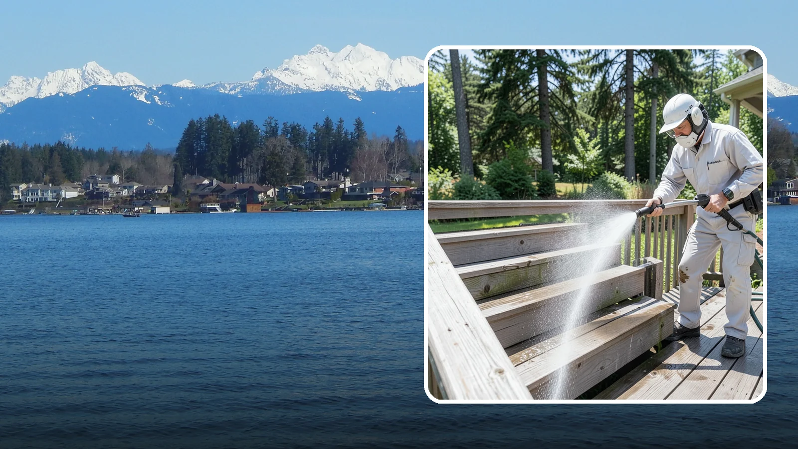 Deck Stair Cleaning in Lake Stevens, Snohomish County, WA - Clean deck stairs and stringers to remove the slick growth that makes wet steps hazardous.
