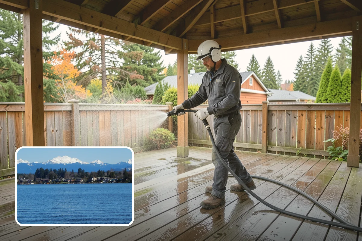 Deck Stair Cleaning in Lake Stevens, Snohomish County, WA - Removes the slick growth from deck treads