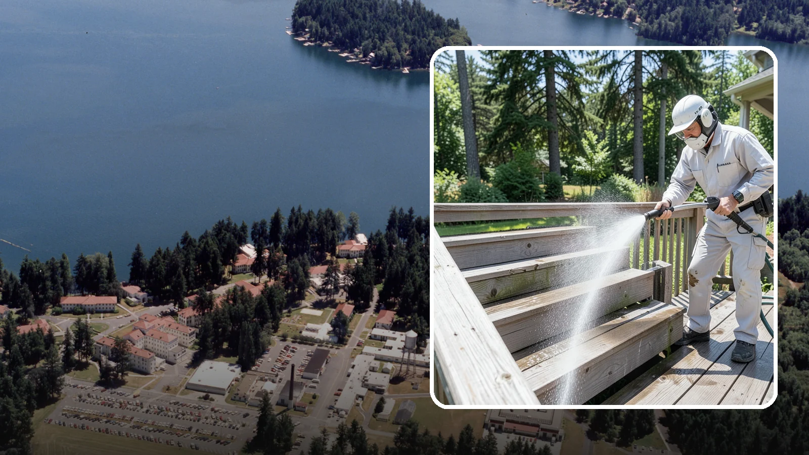 Deck Stair Cleaning in Lakewood, Pierce County, WA - Clean deck stairs and stringers to remove the slick growth that makes wet steps hazardous.